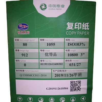 Haute durabilité 80g Blanc 850 mm Ruloir Jumbo pour la production de papier A4