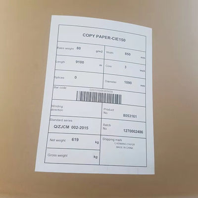 Commande personnalisée 70/75/80gm papier de copie Jumbo Roll 850mm Taille de bobine avec 103±1 luminosité